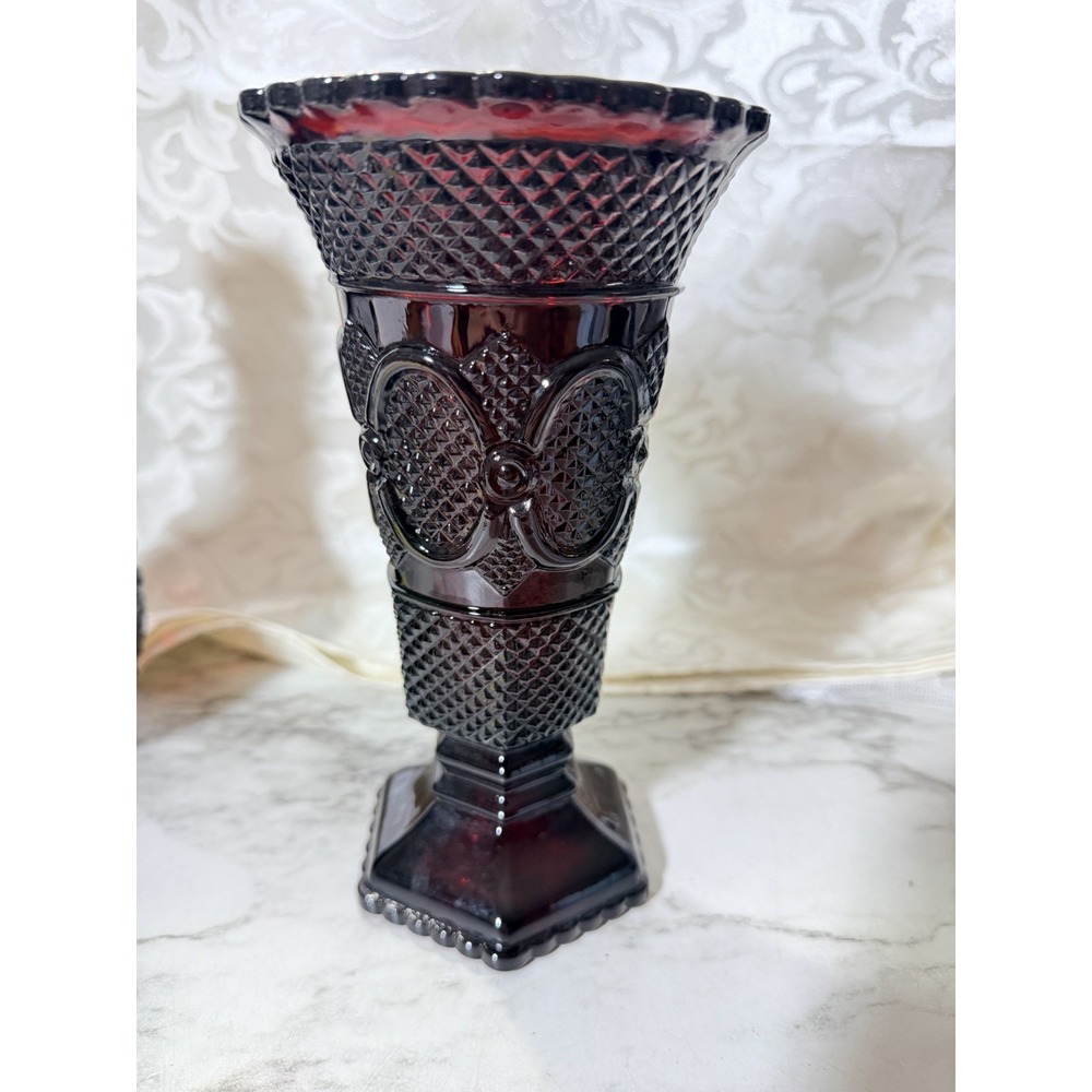 Avon 1876 Cape Cod Collection Ruby Red Glass Footed Vase 8" (3391)